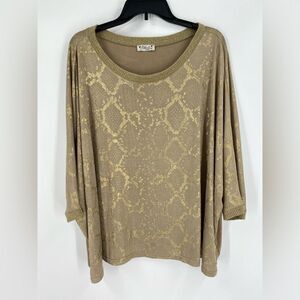 Deby Debo Women’s Round Neck Dolman Sleeve Gold Blouse One Size